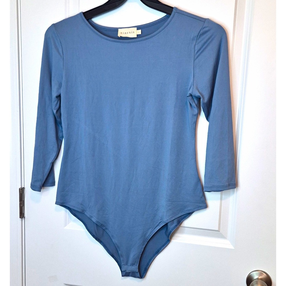 Ninexis Women's Solid Long Sleeve One Piece Bodysuit Blue L CWSBSL001